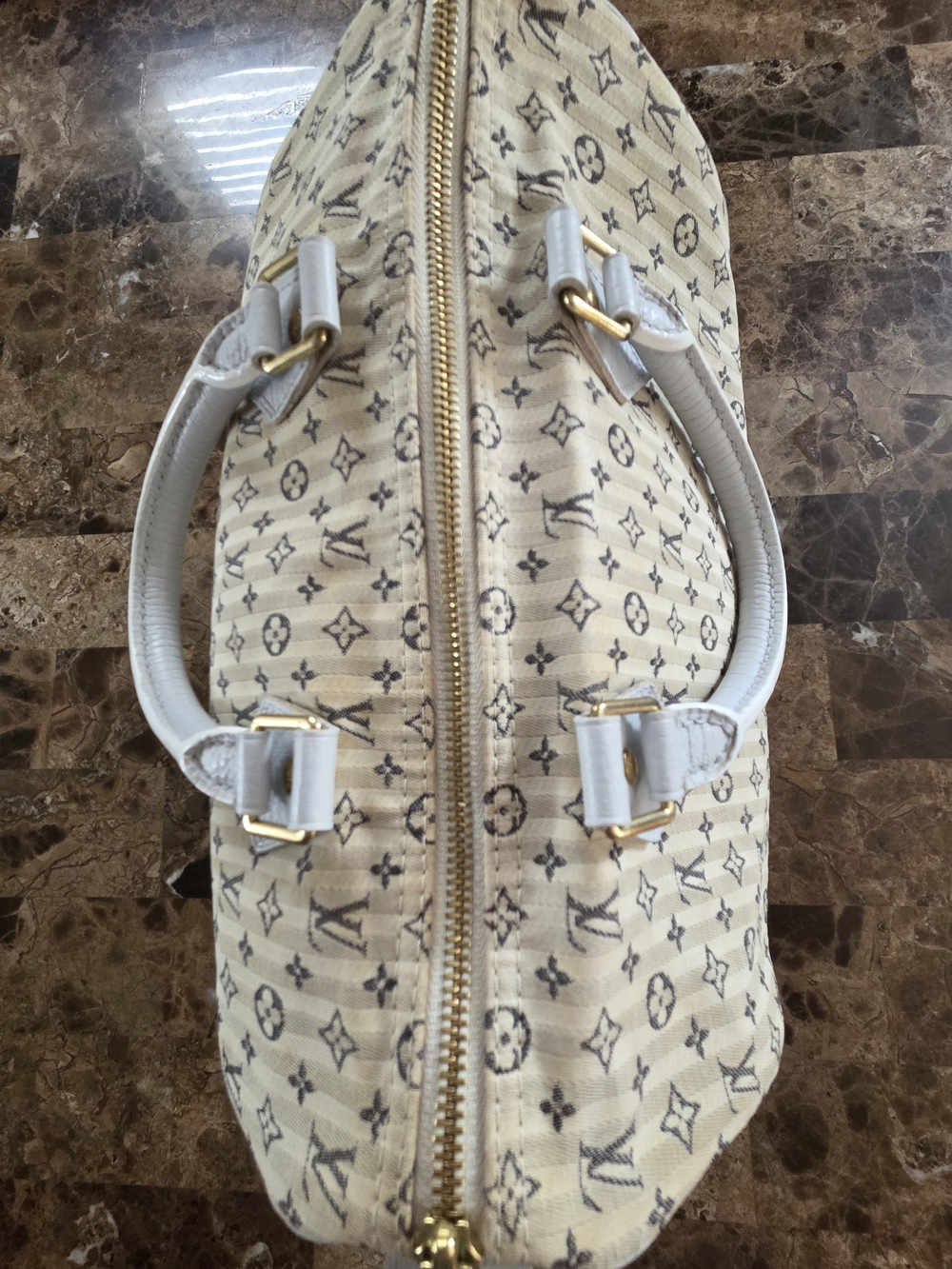 Louis Vuitton White Monogram Canvas Satchel with Gold Hardware - Picture 9 of 11